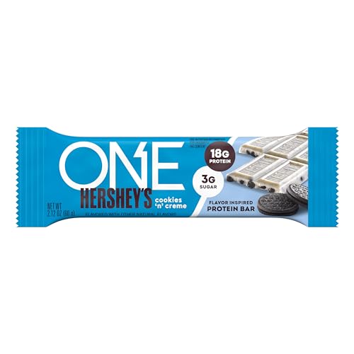 ONE Protein Bars, Hershey's Cookies 'n' Creme, Gluten Free with 18g Protein and 3g Sugar, Pantry Staples, 2.12 oz (12 Count)