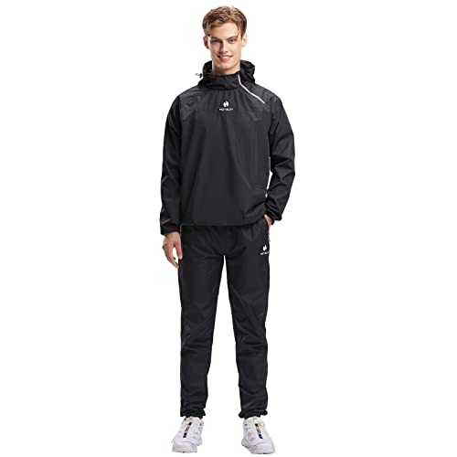 HOTSUIT Sauna Suit for Men Sweat Sauna Jacket Pant Gym Workout Sweat Suits, Black, XL