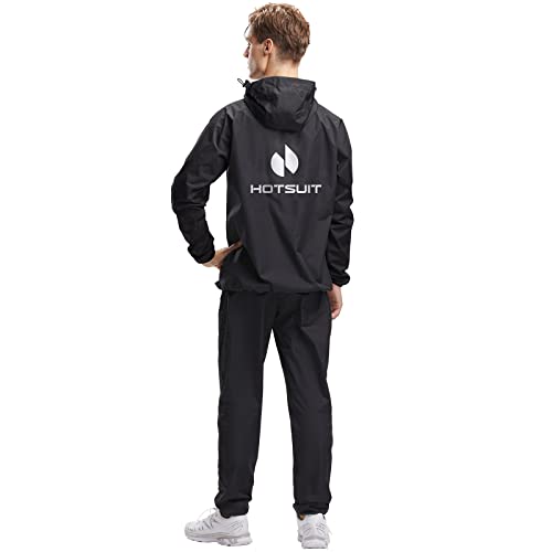 HOTSUIT Sauna Suit for Men Sweat Sauna Jacket Pant Gym Workout Sweat Suits, Black, XL