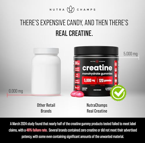 Creatine Gummies for Men & Women - 5g Sugar Free Chewable Creatine Monohydrate Gummies - Supports Protein Synthesis, Muscle Recovery & Workout Performance - 120 Creatine Gummy Chews