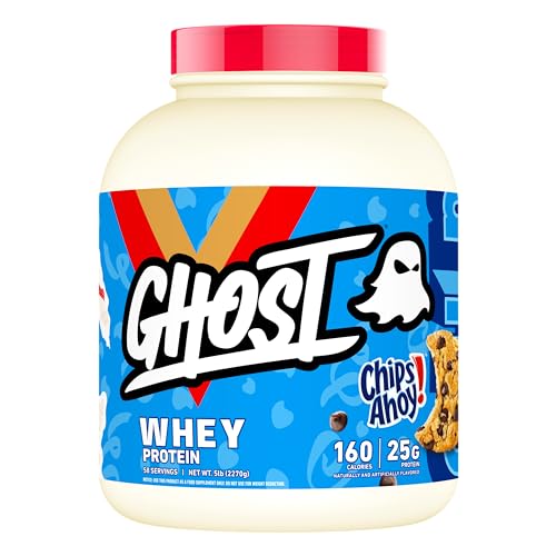 GHOST Whey Protein Powder, Chips Ahoy - 5LB Tub, 25G of Protein - Chocolate Chip Cookie Flavored Isolate, Concentrate & Hydrolyzed Whey Protein Blend