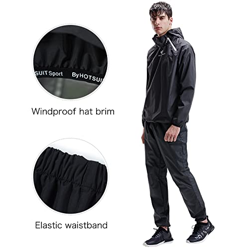 HOTSUIT Sauna Suit for Men Sweat Sauna Jacket Pant Gym Workout Sweat Suits, Black, XL