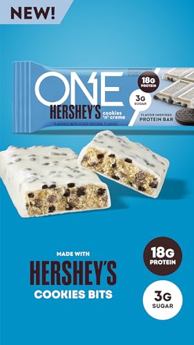 ONE Protein Bars, Hershey's Cookies 'n' Creme, Gluten Free with 18g Protein and 3g Sugar, Pantry Staples, 2.12 oz (12 Count)