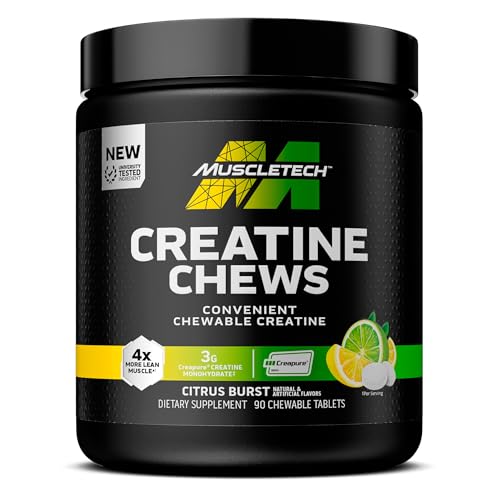 MuscleTech | Creatine Chews | Creapure | Muscle Recovery + Builder for Men & Women | Workout Supplement | 90 Chewable Candies | 30 Servings