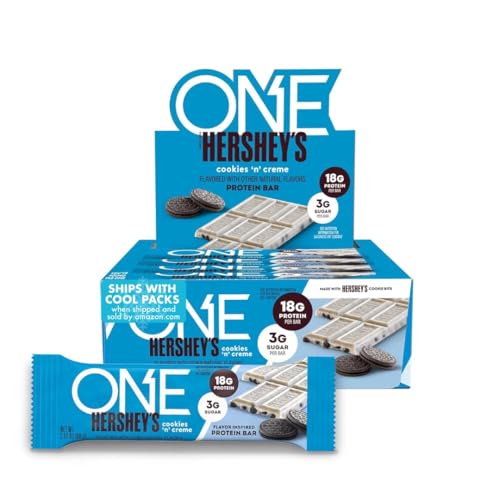 ONE Protein Bars, Hershey's Cookies 'n' Creme, Gluten Free with 18g Protein and 3g Sugar, Pantry Staples, 2.12 oz (12 Count)