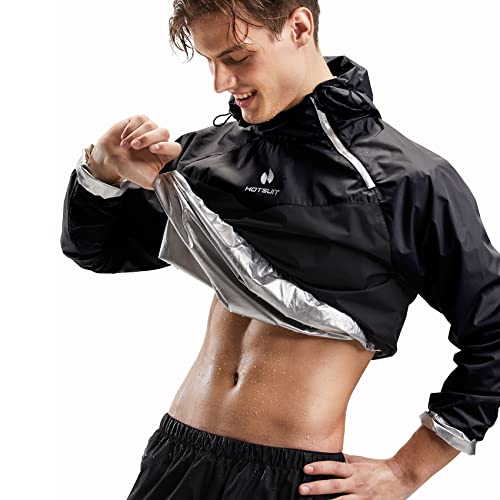 HOTSUIT Sauna Suit for Men Sweat Sauna Jacket Pant Gym Workout Sweat Suits, Black, XL