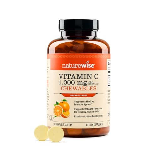 NatureWise Vitamin C 1000mg Chewable Tablet Supplement - Support for Healthy Immune System & Collagen Synthesis - Vegan, Non-GMO, Soy & Gluten Free, Orange Flavor - 90 Count[45 Days Supply]