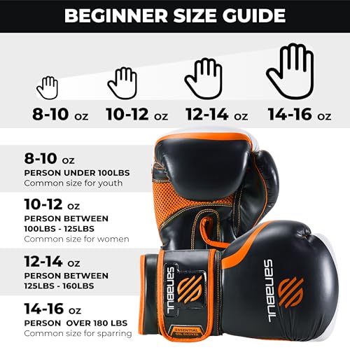 Sanabul Essential Gel Boxing Gloves Kickboxing Gloves for Men & Women Boxing Training & Sparring Gloves Muay Thai and Heavy Bag Training - Black/Orange, 10 oz