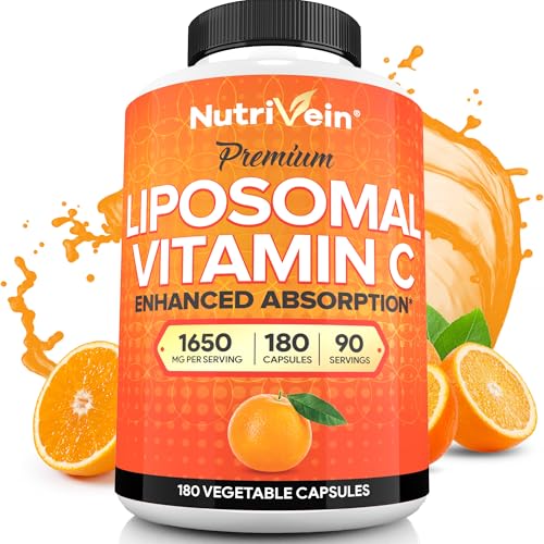 Nutrivein Liposomal Vitamin C 1650mg - 180 Capsules - High Absorption Ascorbic Acid - Supports Immune System & Collagen Booster - Powerful Antioxidant