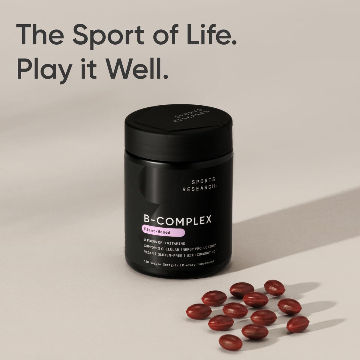 Sports Research Vitamin B-Complex - Full Spectrum of B Vitamins - Plant-Based Vegan-Friendly Formula - 120 Veggie Softgels