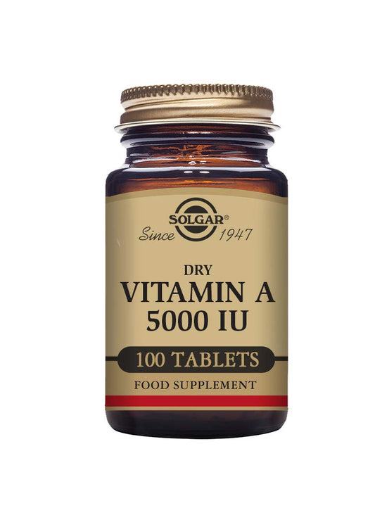 Solgar Dry Vitamin A 1500 mcg (5000 IU), 100 Tablets - Supports Healthy Eyes, Skin & Immune System - Non-GMO, Vegan, Gluten Free, Dairy Free, Kosher - 100 Servings