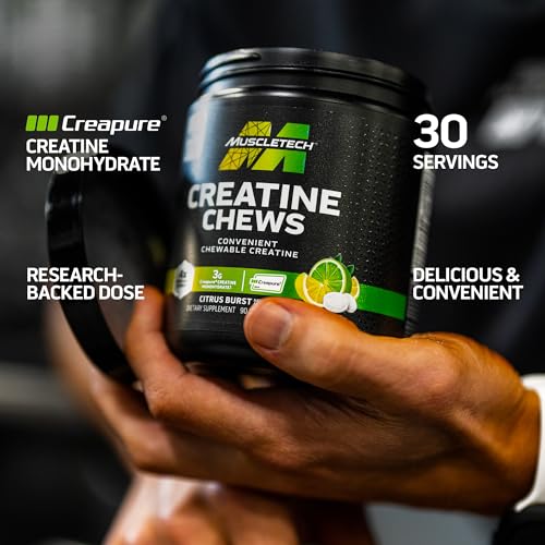 MuscleTech | Creatine Chews | Creapure | Muscle Recovery + Builder for Men & Women | Workout Supplement | 90 Chewable Candies | 30 Servings