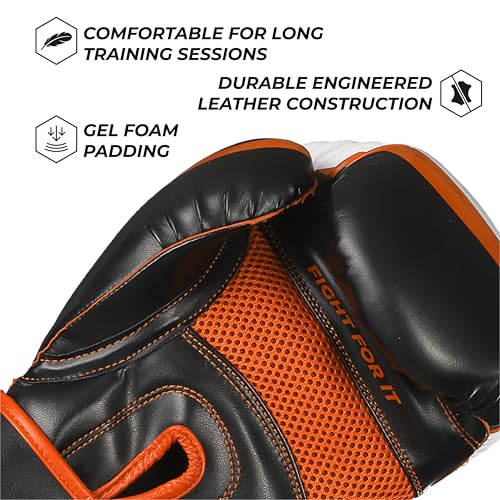 Sanabul Essential Gel Boxing Gloves Kickboxing Gloves for Men & Women Boxing Training & Sparring Gloves Muay Thai and Heavy Bag Training - Black/Orange, 10 oz