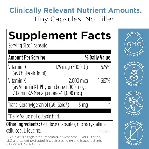 Designs for Health Vitamin D Supreme - Vitamin D 5000 IU with 2000mcg Vitamin K as MK4 for Bone Health, Heart Health & Immune Support - Vitamin D3 Enhanced with GG Supplement (60 Capsules)