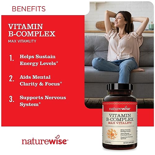 NatureWise Vitamin B Complex for Women and Men - with Folic Acid Biotin B1 B2 B3 B6 B12 - Support Cellular Energy & Mental Clarity - Gluten Free, Non-GMO, Dairy Free - 150 Softgels[5-Month Supply]