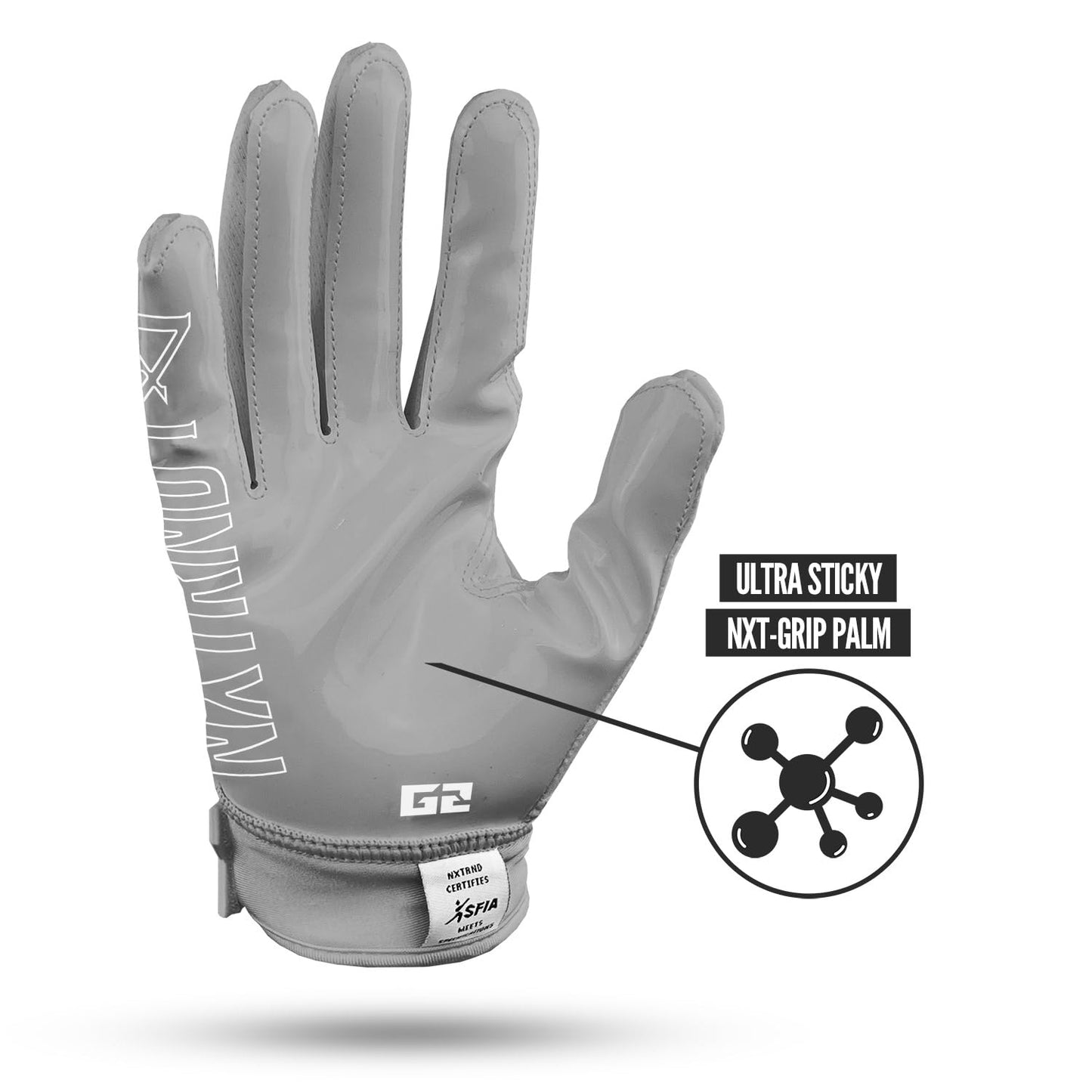 Nxtrnd G2 Football Gloves, Men's Ultra Sticky Elite Receiver Gloves (Grey, Large)