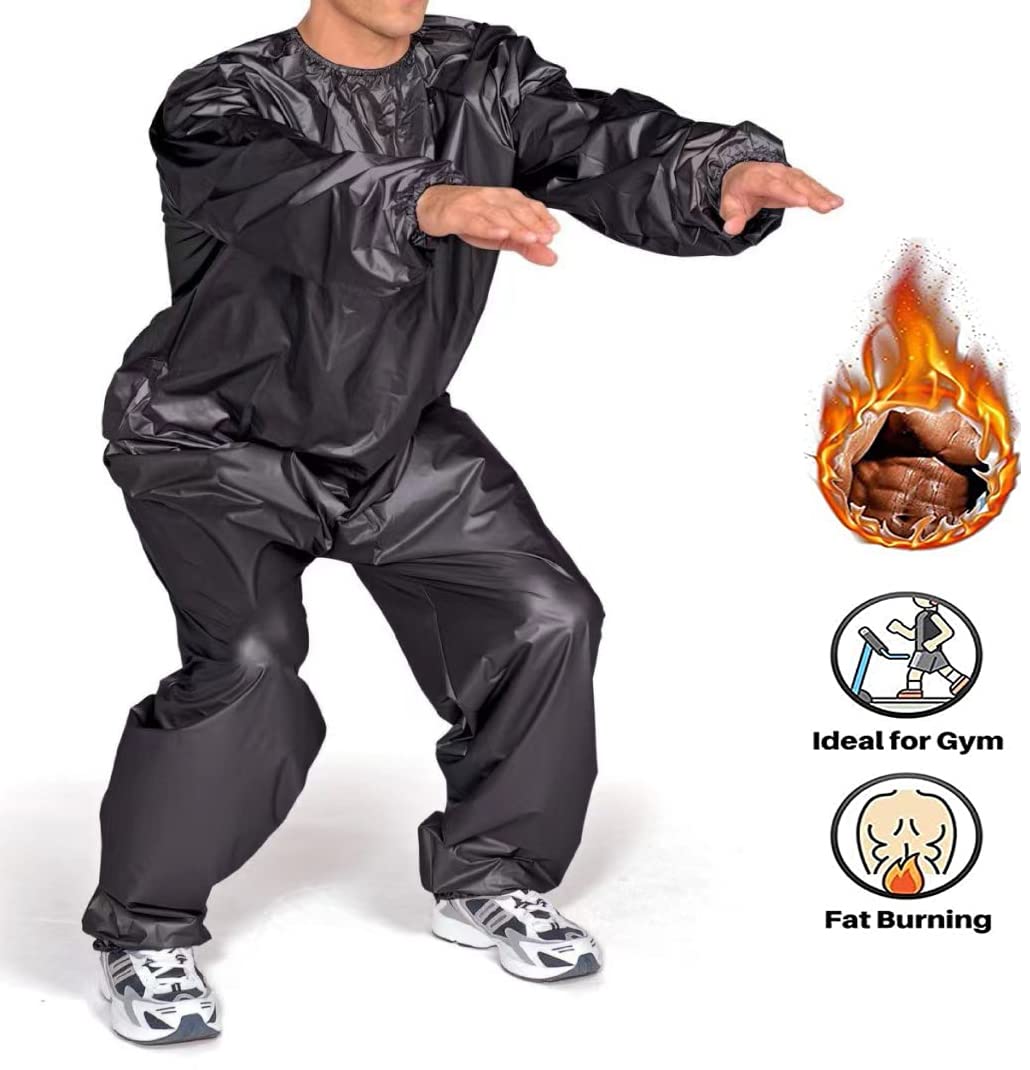 Heavy Duty Sauna Suit Men Women Weight Loss Exercise Slimming Gym Fitness Workout Anti-Rip Sweat Suit (Black, XL)