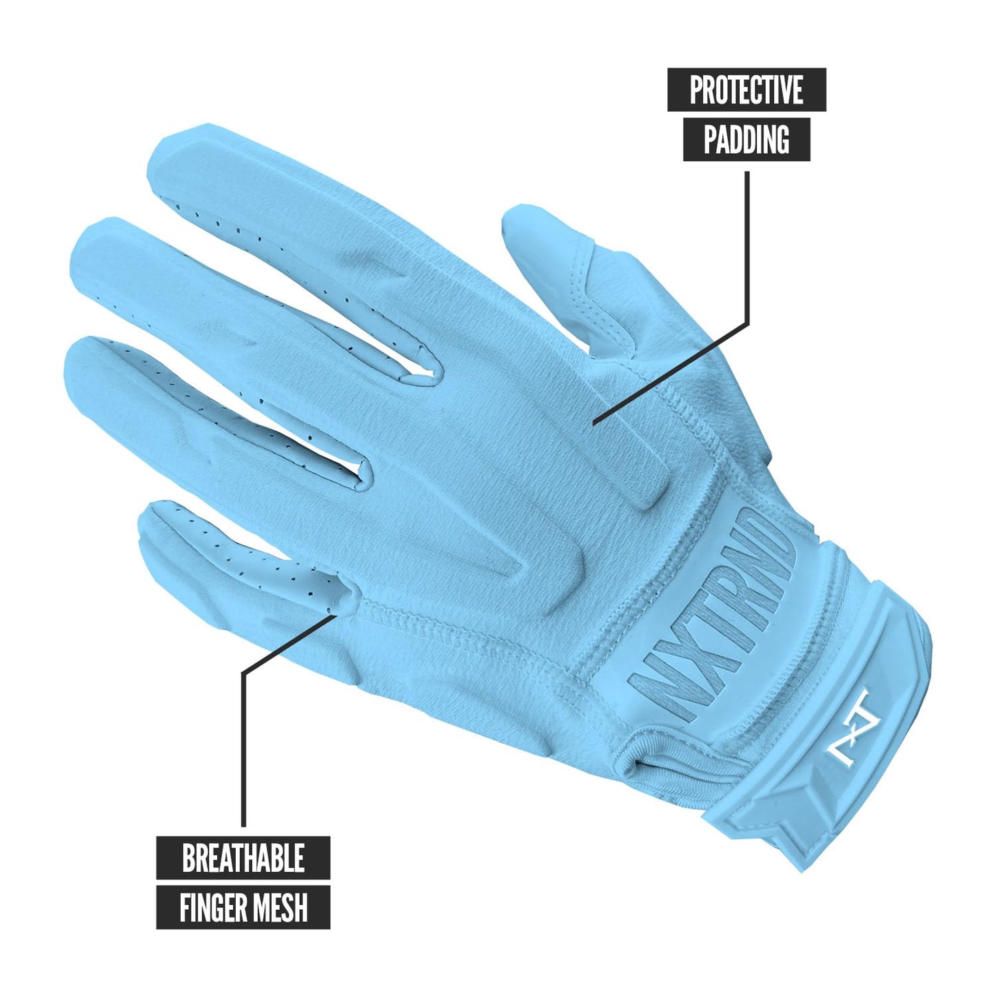 Nxtrnd G3 Padded Football Gloves, Sticky Padded Receiver Gloves, Lineman Gloves (Columbia Blue, Large)