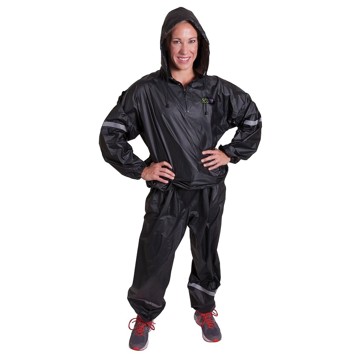 GoFit unisex adult Reflective,thermal exercise sweatsuit, Black, Small-Medium US