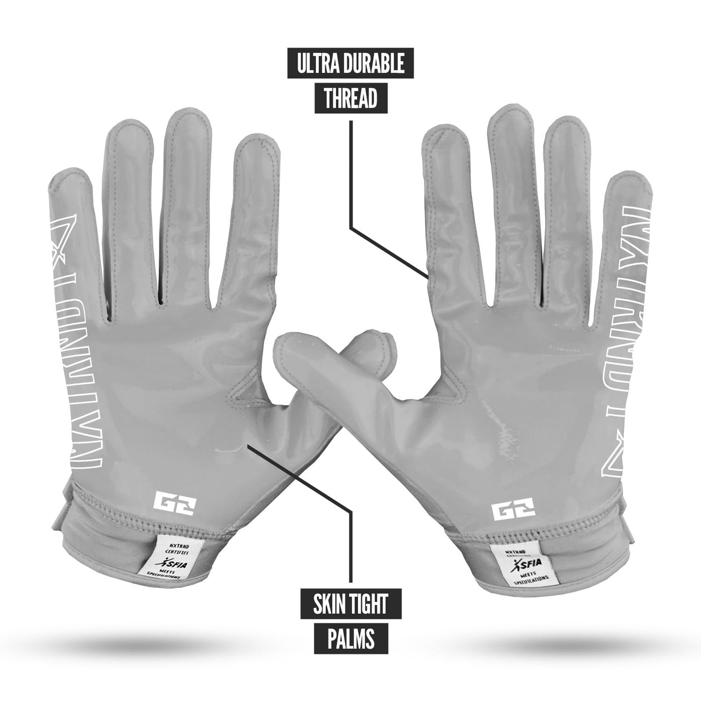 Nxtrnd G2 Football Gloves, Men's Ultra Sticky Elite Receiver Gloves (Grey, Large)