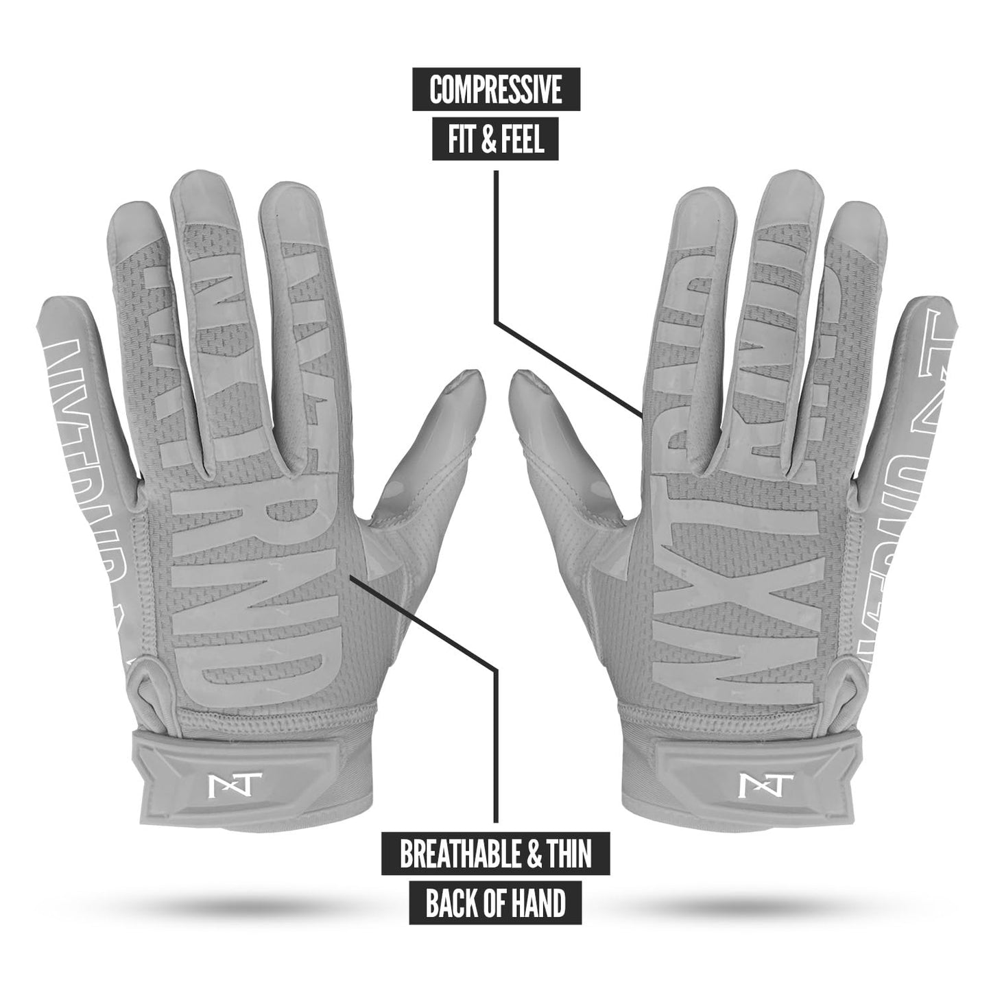 Nxtrnd G2 Football Gloves, Men's Ultra Sticky Elite Receiver Gloves (Grey, Large)