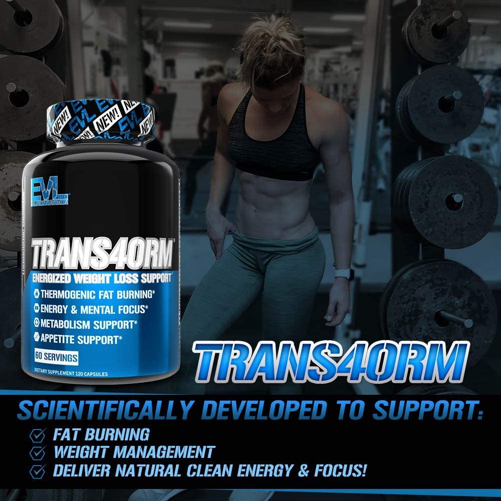 EVL Thermogenic Fat Burner Support - Fast Acting Weight Loss Energy and Appetite Support - Trans4orm Green Tea Fat Burner and Weight Loss Support Supplement for Men and Women - 60 Servings