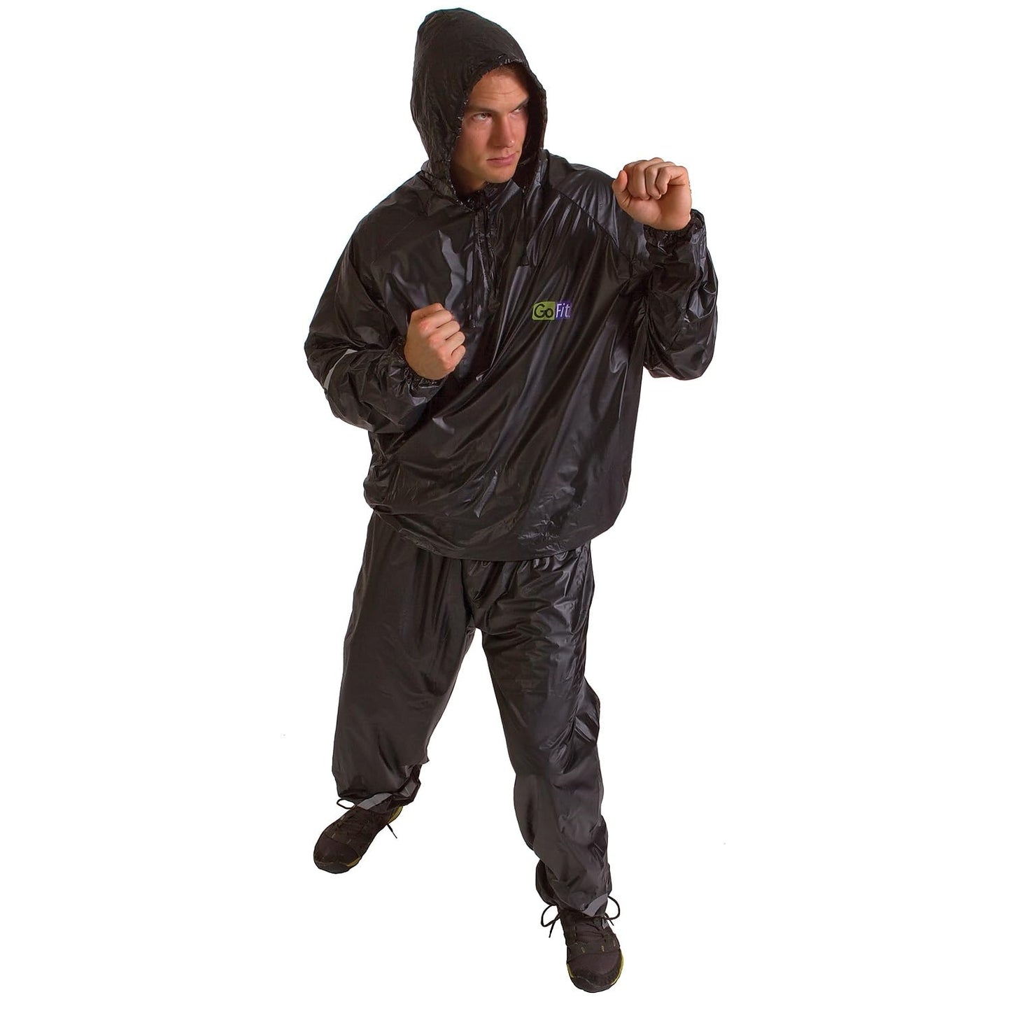 GoFit unisex adult Reflective,thermal exercise sweatsuit, Black, Small-Medium US