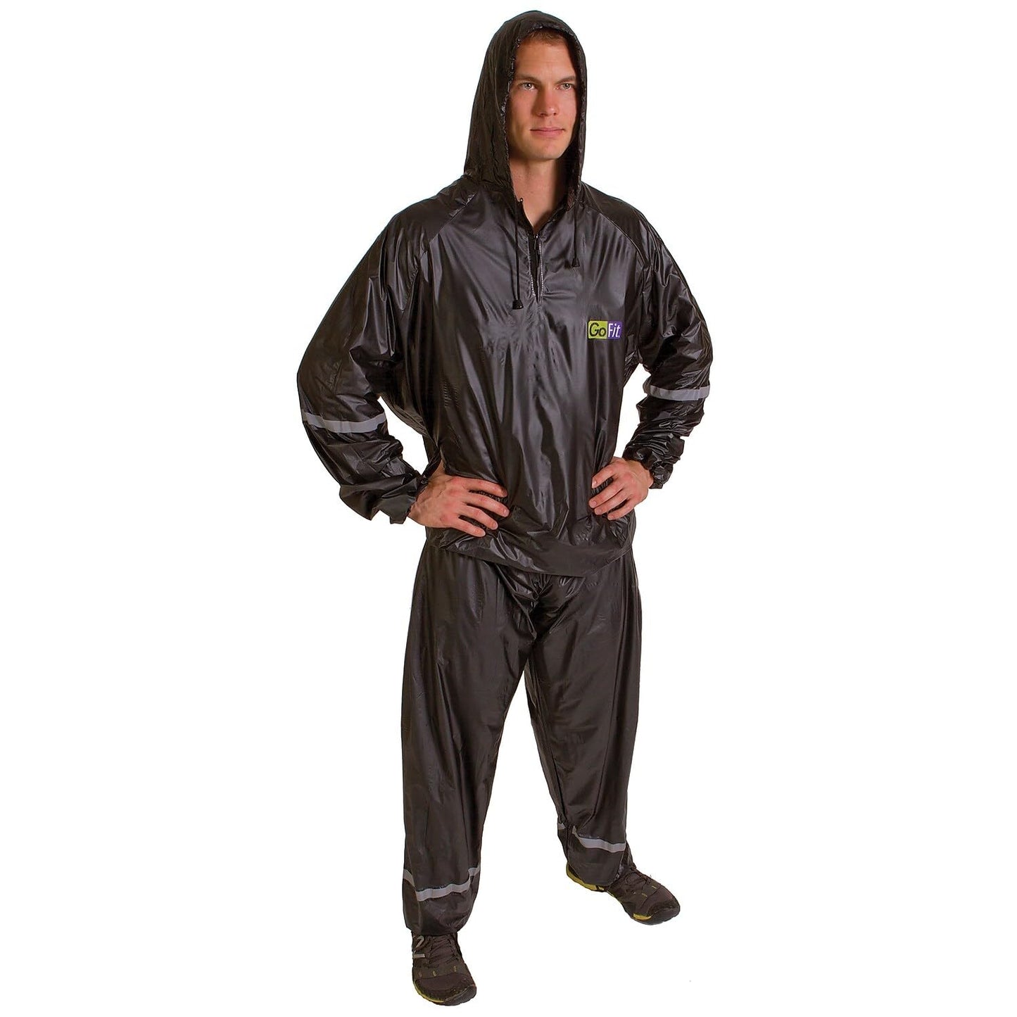 GoFit unisex adult Reflective,thermal exercise sweatsuit, Black, Small-Medium US