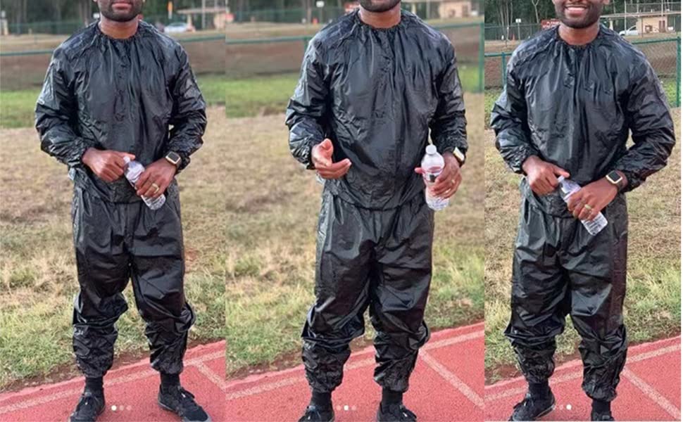 Heavy Duty Sauna Suit Men Women Weight Loss Exercise Slimming Gym Fitness Workout Anti-Rip Sweat Suit (Black, XL)