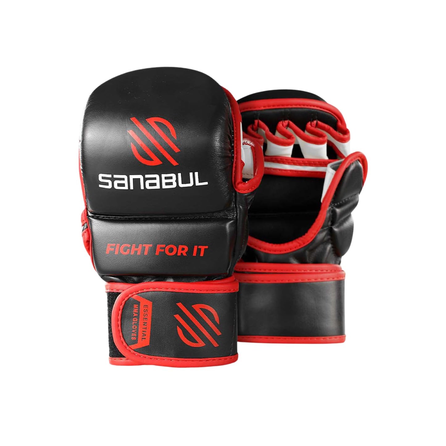 Sanabul Essential 7 oz MMA Gloves Men & Women | Gloves for Martial Arts Sparring & Training Gloves | Hybrid MMA Kick Boxing Gloves Men | Grappling Gloves (Black/Red, Large/X-Large)