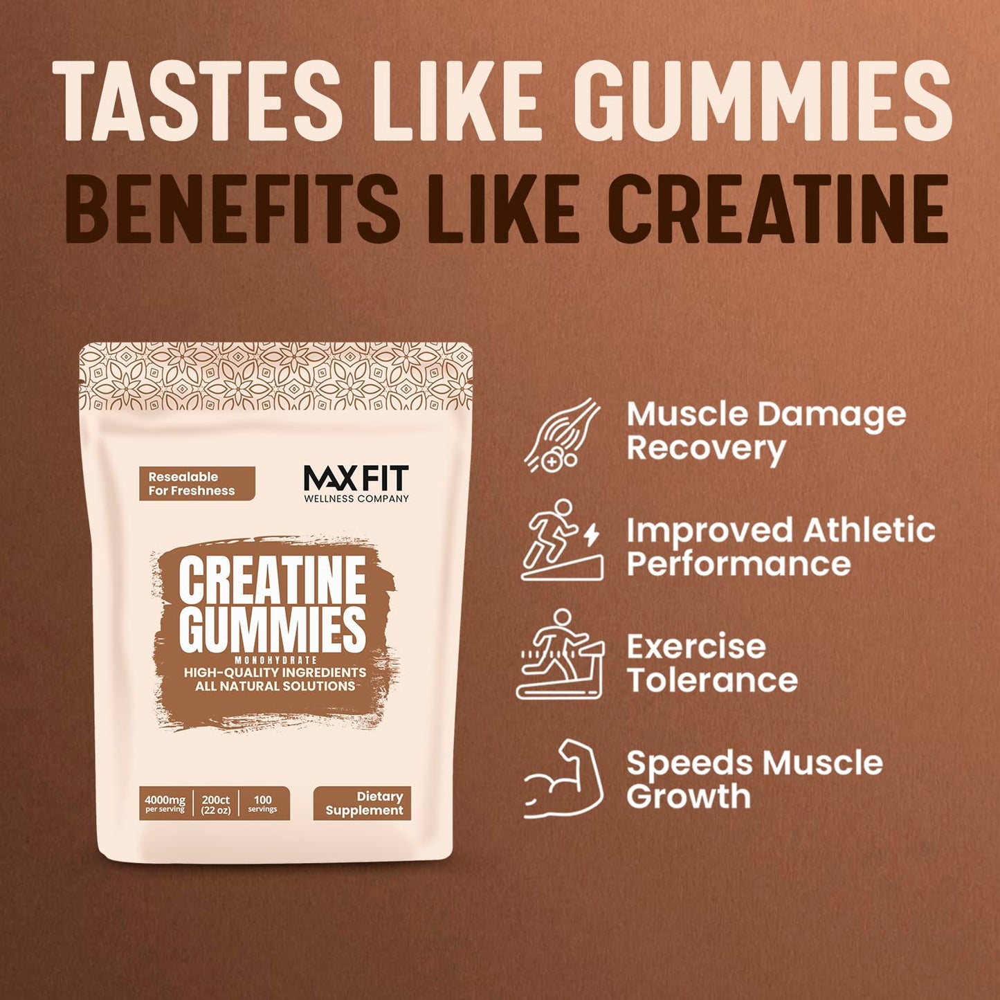 Creatine Gummies (200 Gummies/100 Servings) Creatine Monohydrate Gummies Strawberry Flavor Micronized Creatine Gummies, Fast Absorption 4000mg/Serving Creatine Supplement, Build Lean Muscle Mass