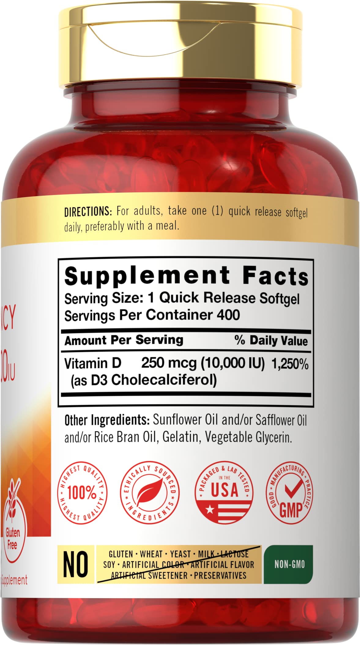 Carlyle Vitamin D 10000 IU 400 Softgels | Value Size | Max Potency | Non-GMO, Gluten Free Supplement