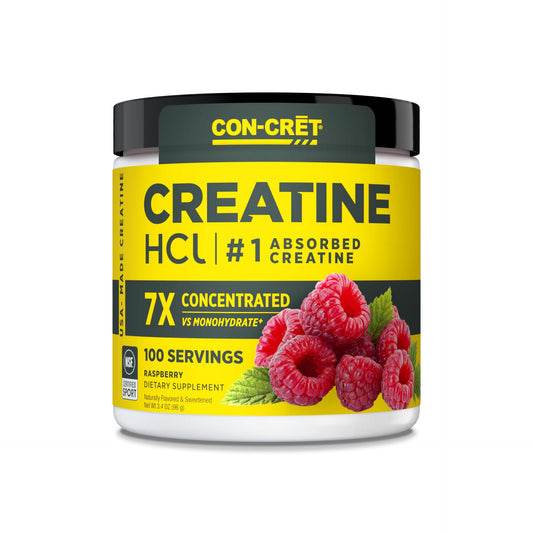 CON-CRET Creatine HCl Powder | Muscle, Cognitive, Cellular Energy Support | No Bloating or Cramps | USA Made & NSF Certified | Raspberry (100 Serving)