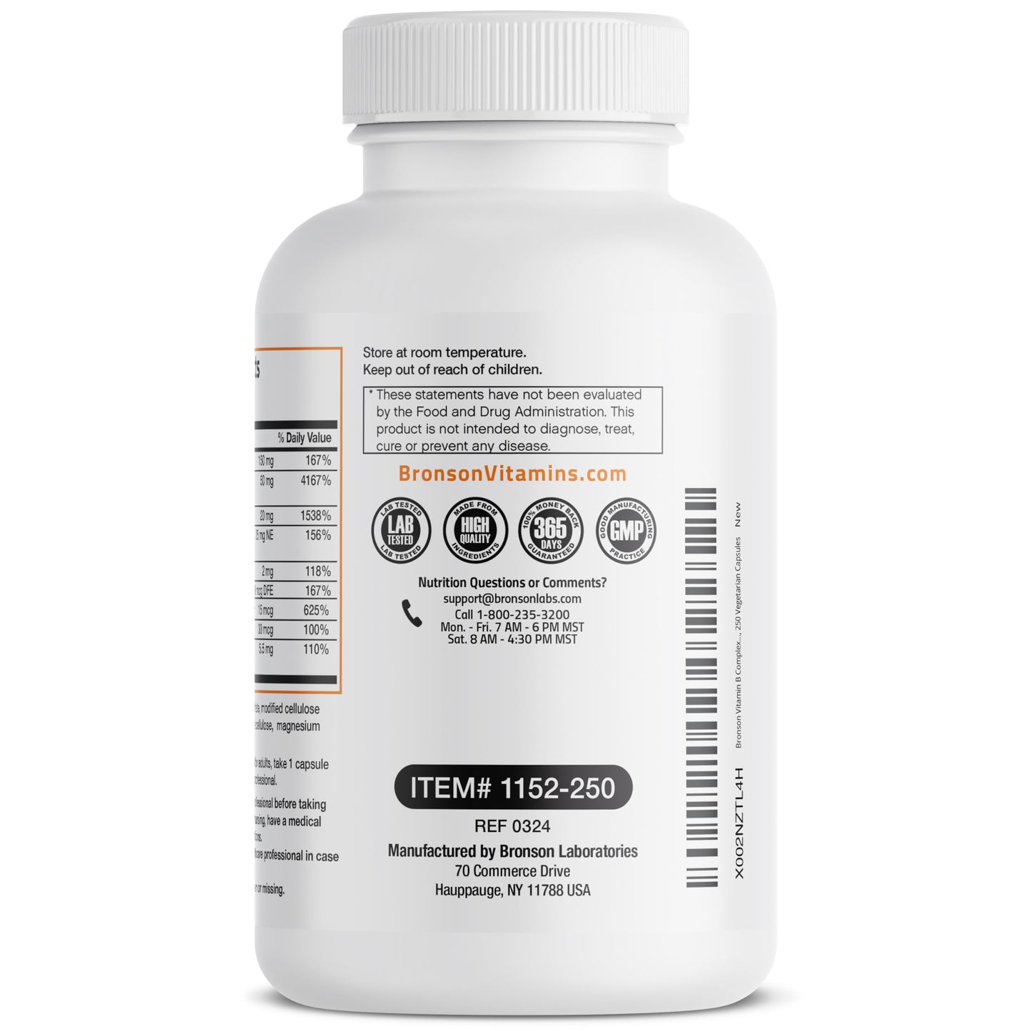 Bronson Vitamin B Complex with Vitamin C - Immune Health, Energy Support & Nervous System Support - Non-GMO, 250 Vegetarian Capsules