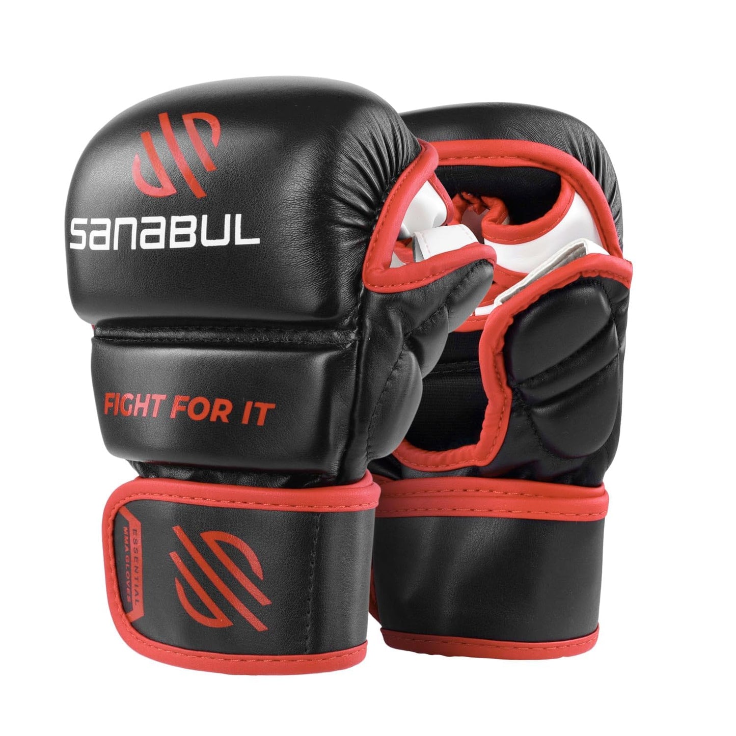 Sanabul Essential 7 oz MMA Gloves Men & Women | Gloves for Martial Arts Sparring & Training Gloves | Hybrid MMA Kick Boxing Gloves Men | Grappling Gloves (Black/Red, Large/X-Large)