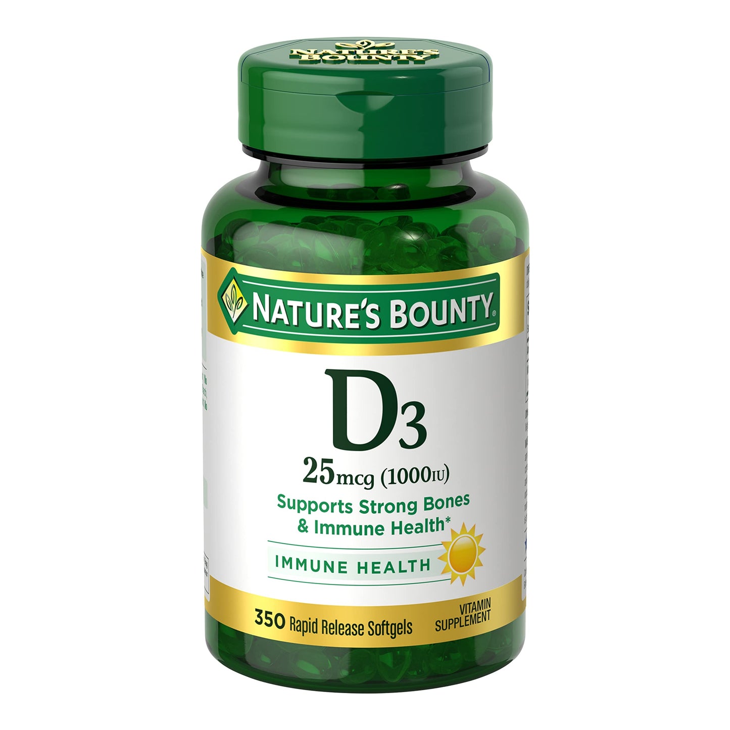 Nature's Bounty Vitamin D3 1000 IU Softgels, Immune Support, Promotes Healthy Bones, 350 Ct