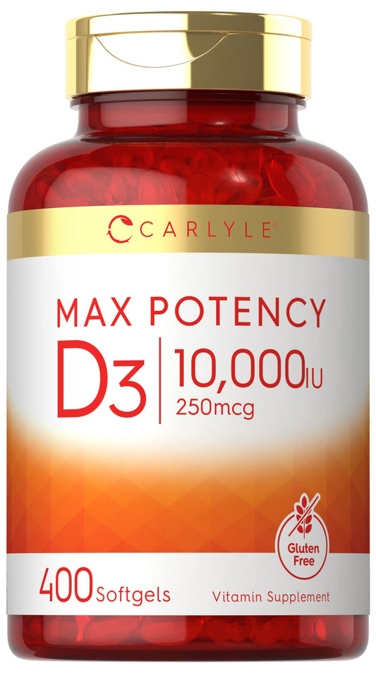 Carlyle Vitamin D 10000 IU 400 Softgels | Value Size | Max Potency | Non-GMO, Gluten Free Supplement