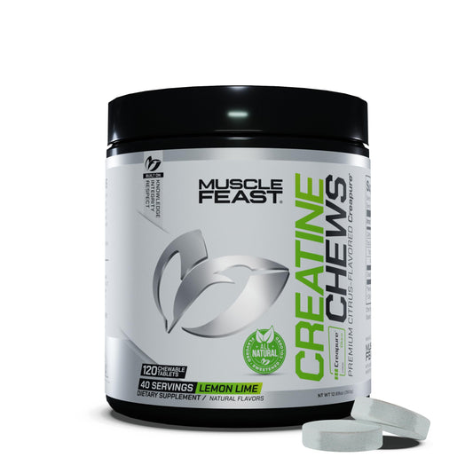 Muscle Feast Vegan Creatine Monohydrate, Gluten-Free Creapure Chews, Lemon Lime, 120 Tabs