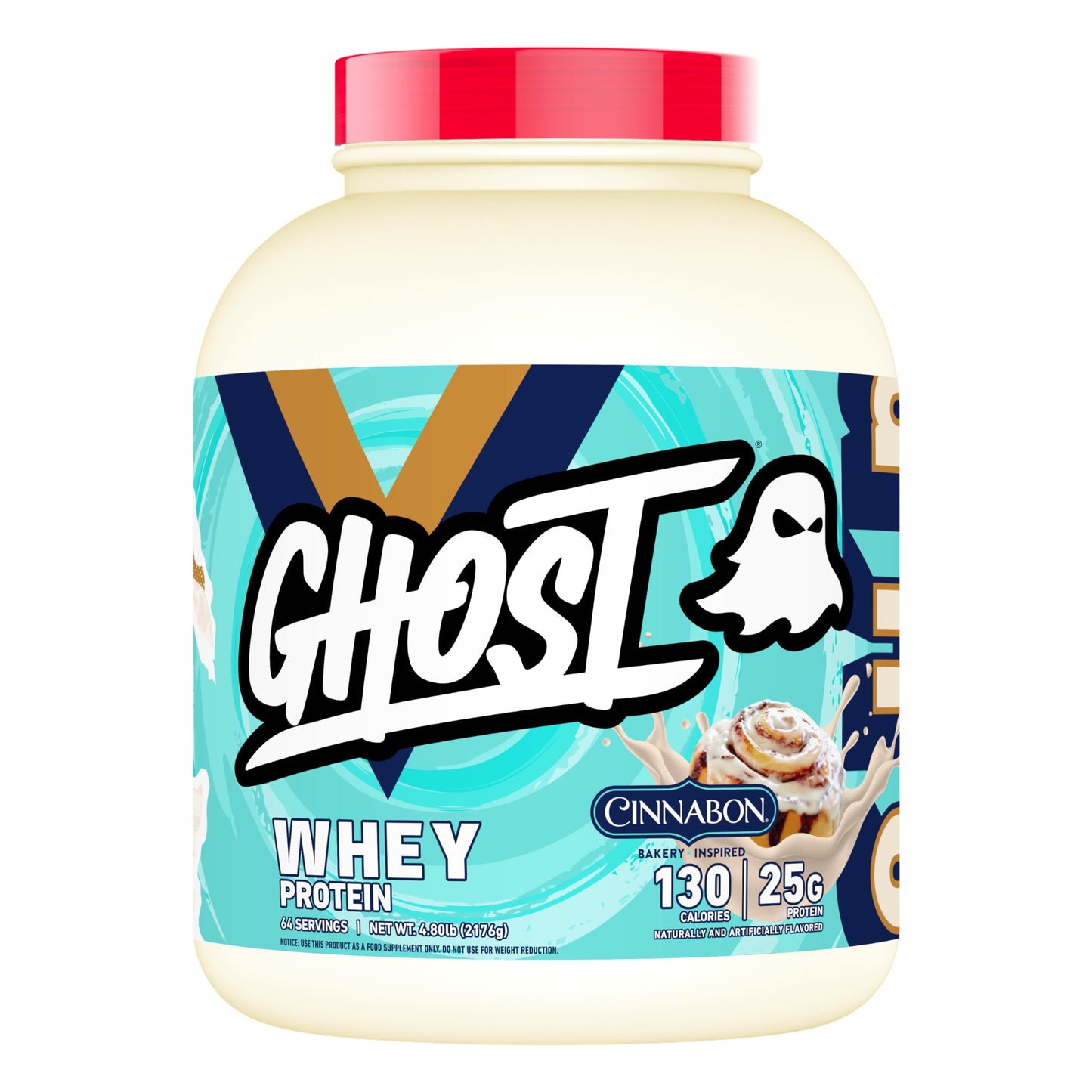 GHOST Whey Protein Powder, Cinnabon - 5LB Tub, 25G of Protein - Cinnamon Roll Flavored Isolate, Concentrate & Hydrolyzed Whey Protein Blend - Post Workout Shakes - Soy & Gluten Free