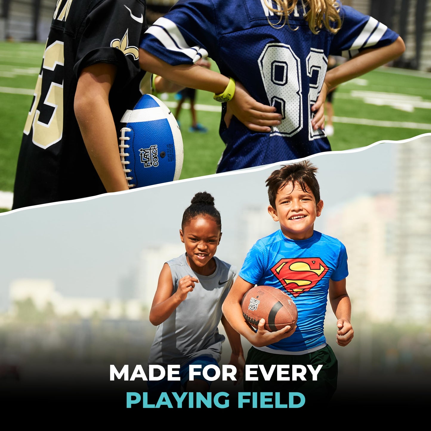 PlayCoach Youth Football in Junior & Peewee Sizes with 10 Basic Passing Routes for Kids 6 to 12 - Endorsed by Drew Brees, Beach Football, Kids Football, Leather Peewee Size Football