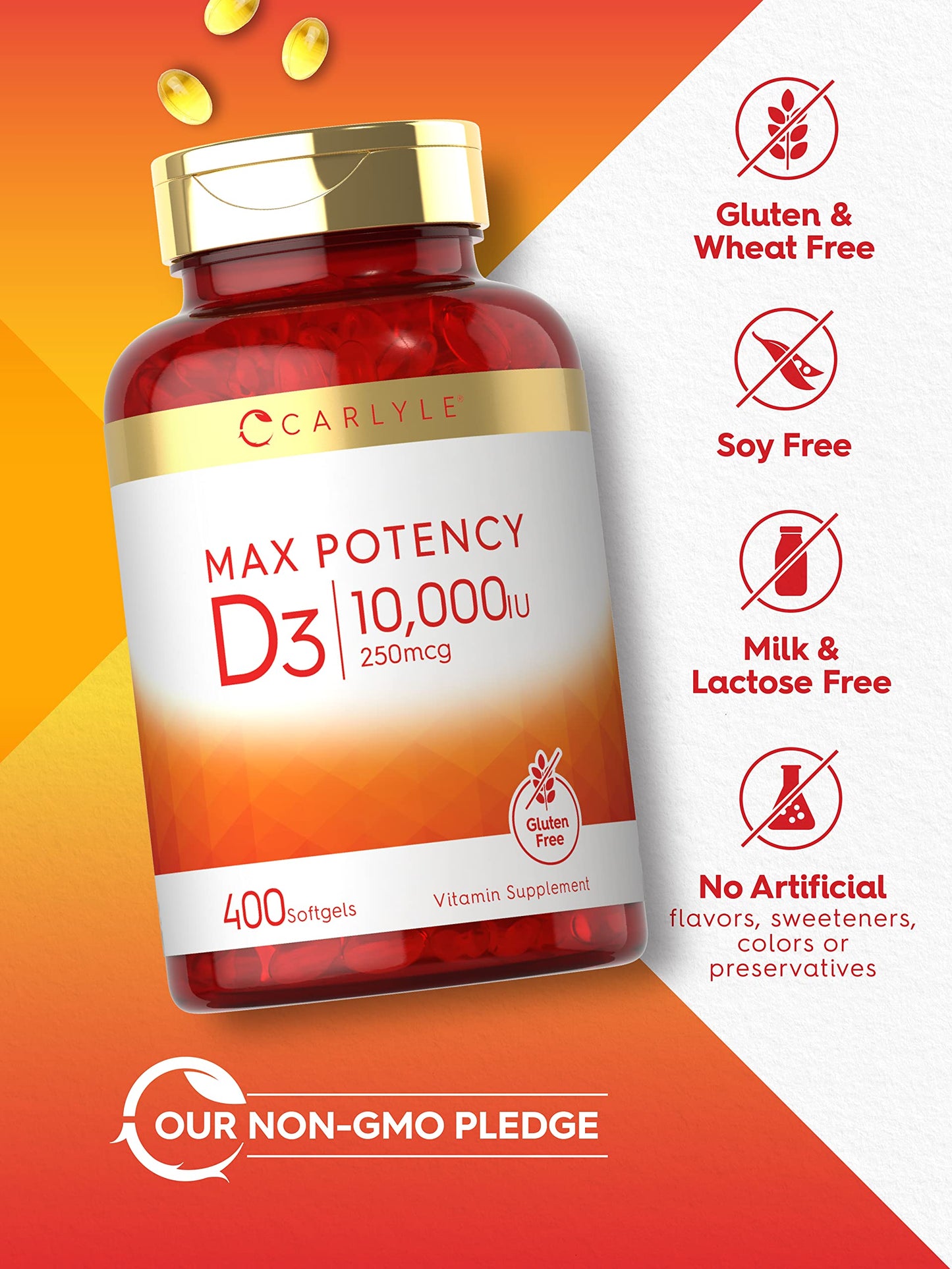 Carlyle Vitamin D 10000 IU 400 Softgels | Value Size | Max Potency | Non-GMO, Gluten Free Supplement