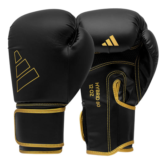 adidas Boxing Gloves - Hybrid 80 - for Boxing, Kickboxing, MMA, Bag, Training & Fitness - Boxing Gloves for Men & Women - Weight (16 oz, Black/Gold)