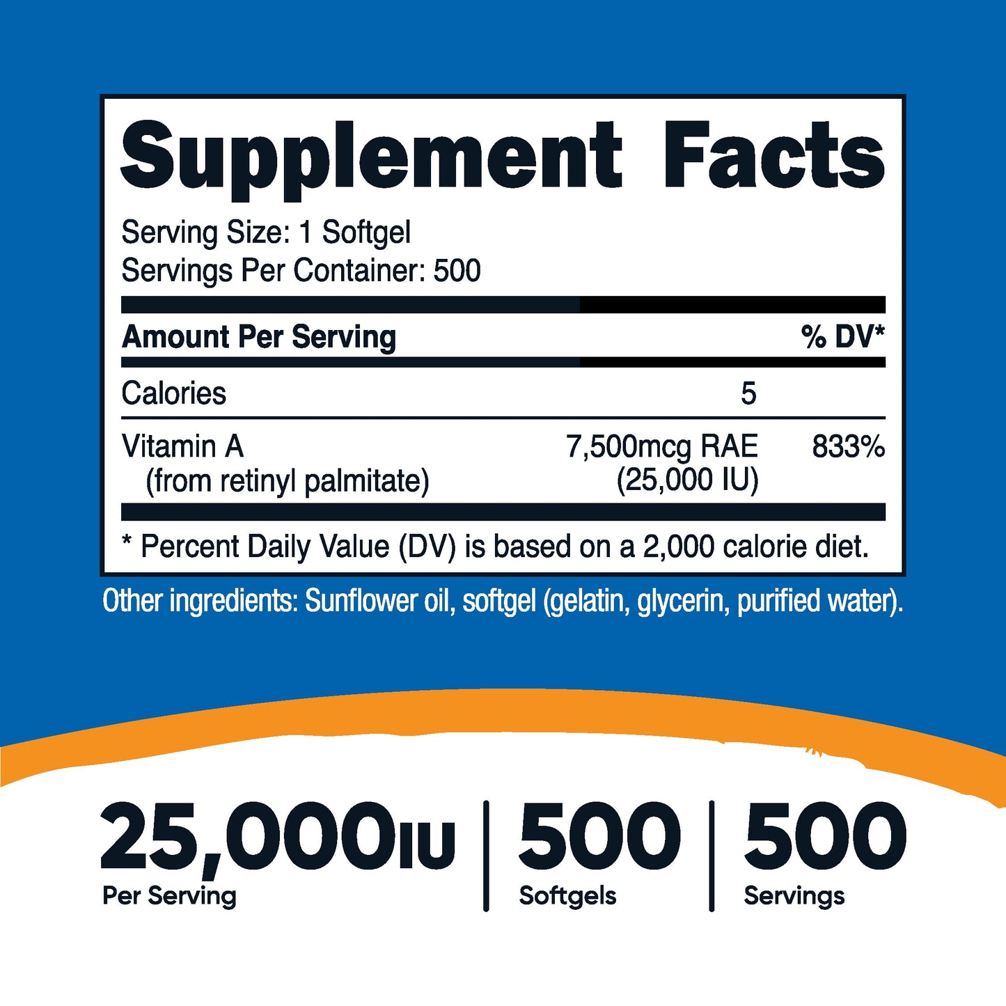 Nutricost Vitamin A 25000 IU, 500 Softgels, Non-GMO, Gluten Free