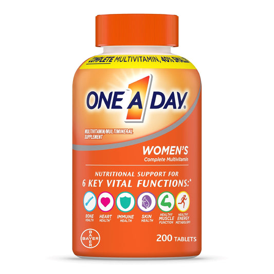 ONE A DAY Womens Complete Daily Multivitamin with Vitamin A, B , C, D, and E, Calcium and Magnesium, Immune Health Support, 200 Count