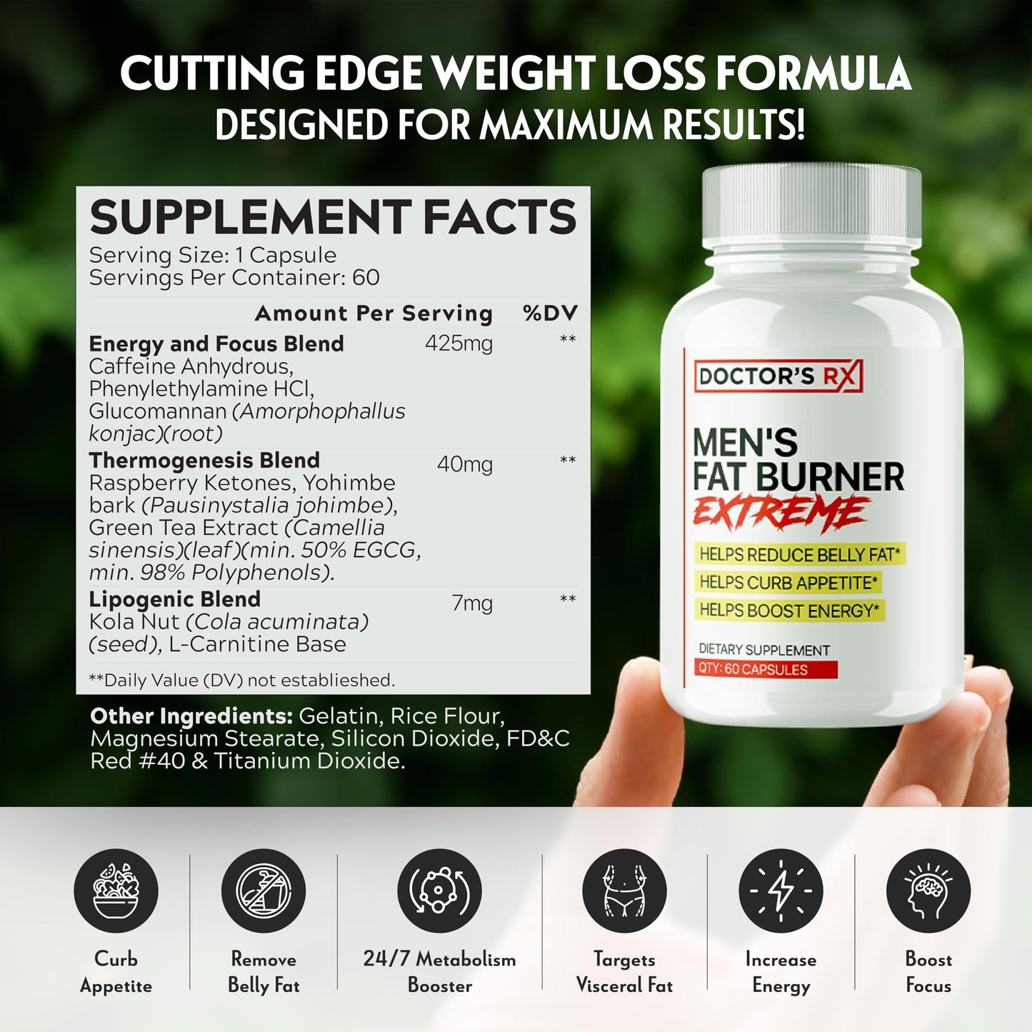 Doctor's RX | #1 Rated Extreme Belly Fat Burner for Men | Appetite Suppressant Weight Loss Pills, Metabolism Booster, Carb Blocker | Extra Strength Diet Pills That Work Fast - 60 Servings