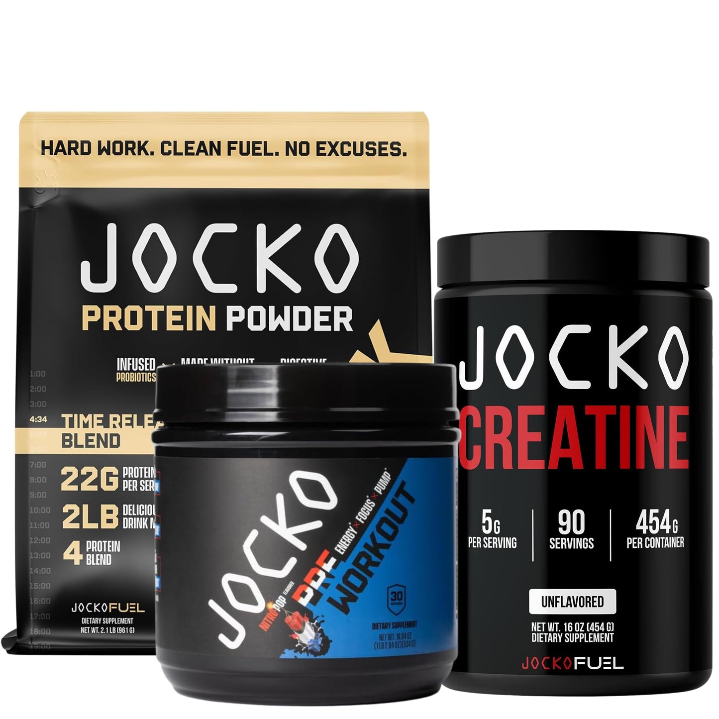 Jocko Pre Workout, Protein Powder, & Creatine Bundle (3 Pack)