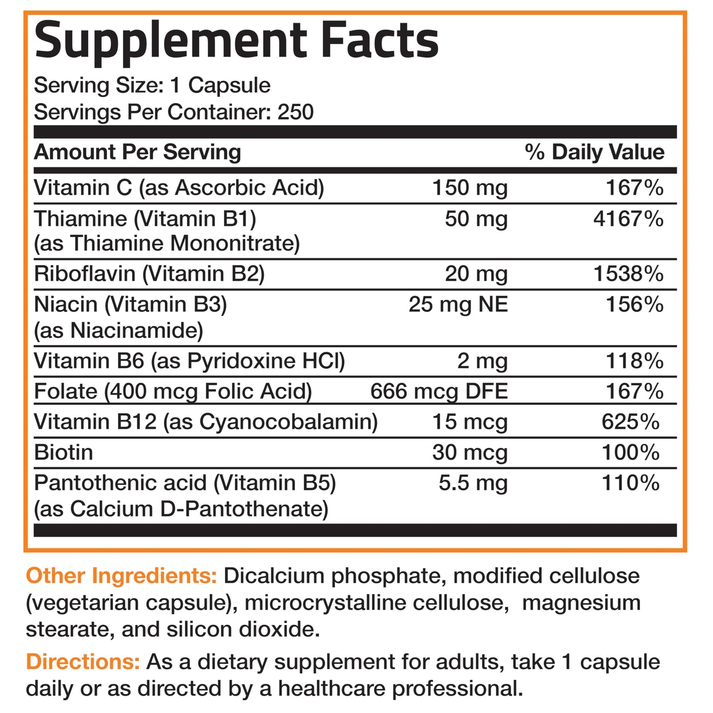 Bronson Vitamin B Complex with Vitamin C - Immune Health, Energy Support & Nervous System Support - Non-GMO, 250 Vegetarian Capsules