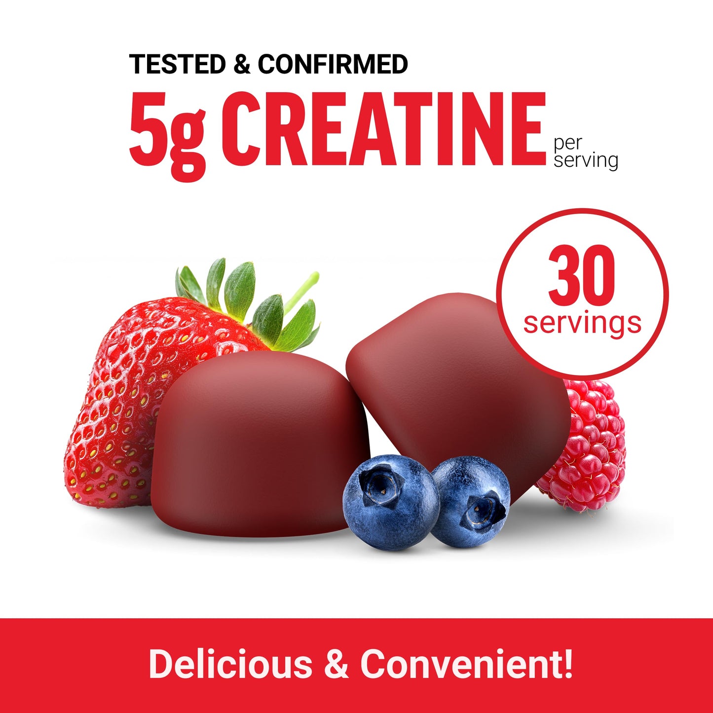 Force Factor Creatine Gummies, Creatine Monohydrate for Muscle Gain, More Strength, and Faster Recovery, Clinically Studied Creatine 5g Dose, Mixed Berry, 30 Servings