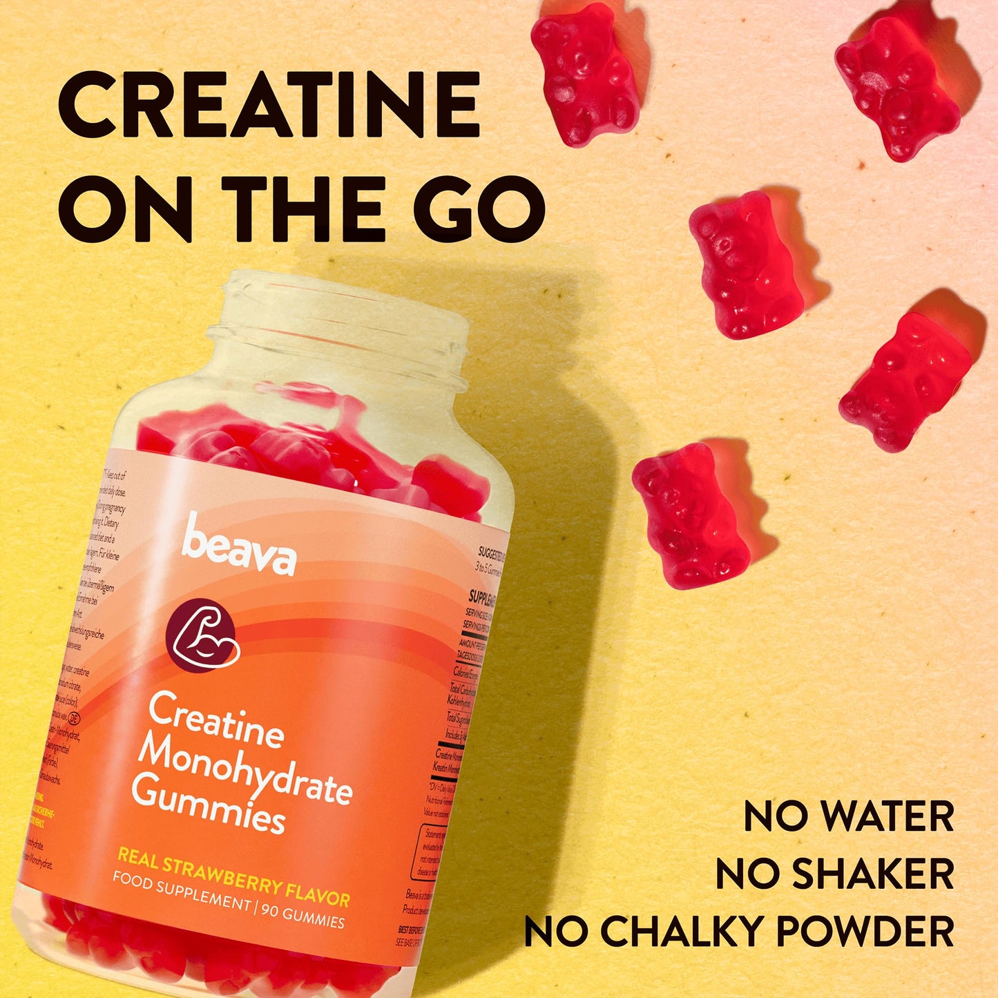 Creatine Monohydrate Gummies - 30 Servings - Vegan Creatine Chews for Muscle Growth, Muscle Recovery, Workout Recovery, Anaerobic Endurance - No Loading Phase - No Bloating - Strawberry - Low Sugar