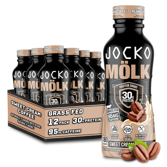 Jocko Mölk 30g  Protein Shakes – No Added Sugar KETO Friendly - 12 FL Oz (Pack of 12) Sweet Cream Coffee